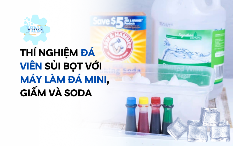 Thí nghiệm đá viên sủi bọt với máy làm đá mini, giấm và soda